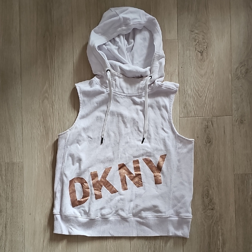 DKNY White and Rose Gold Sleeveless Hoodie